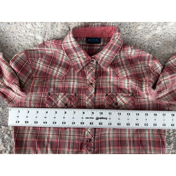 Kuhl Sz S Plaid Cotton Blend Casual Snap Button Top Red Long Sleeve Pocket - Picture 6 of 10